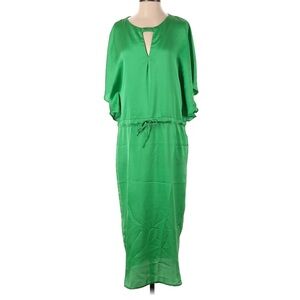 Briefly France Green Silky Kaftan Midi Dress Batwing 2